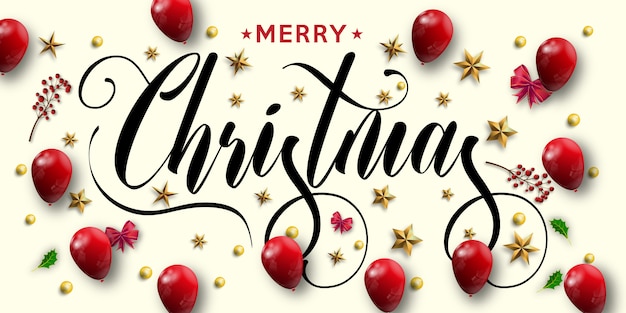 Vector merry christmas inscription decorated with gold stars