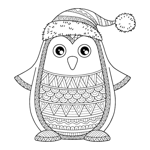 Vector merry christmas. jolly penguin. coloring book illustration