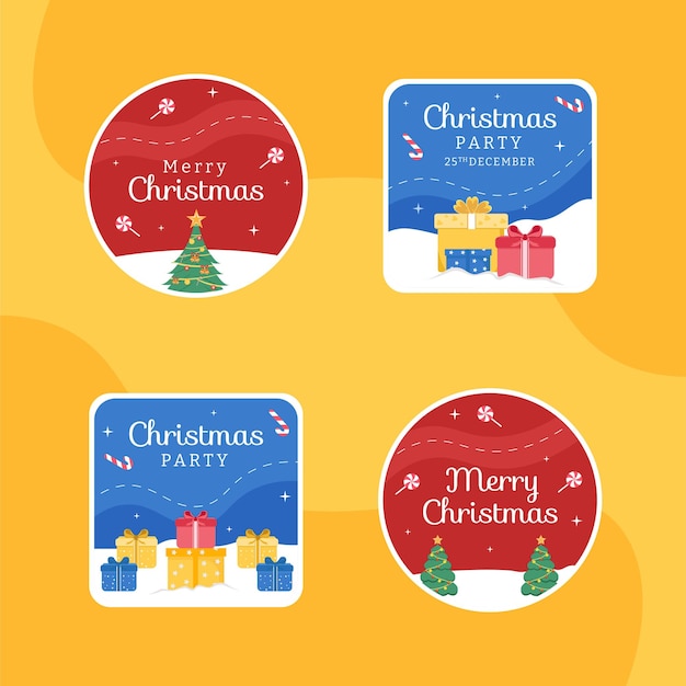 Merry christmas label template hand drawn cartoon flat illustration