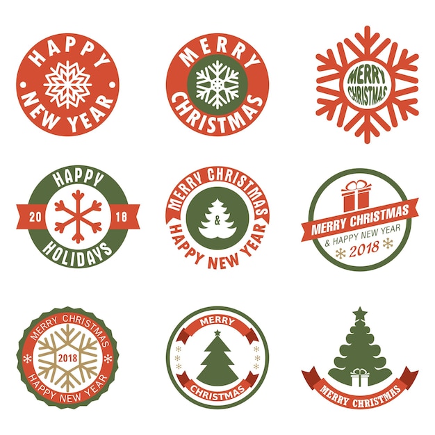 Merry Christmas labels, budges, stickers. Vector illustration. Must have for winter holidays design