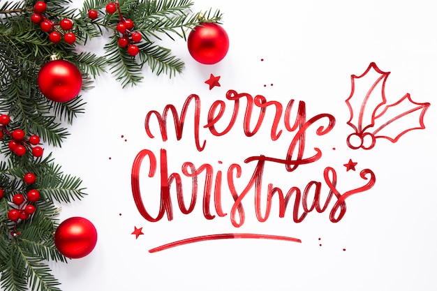 Merry christmas lettering on christmas photo