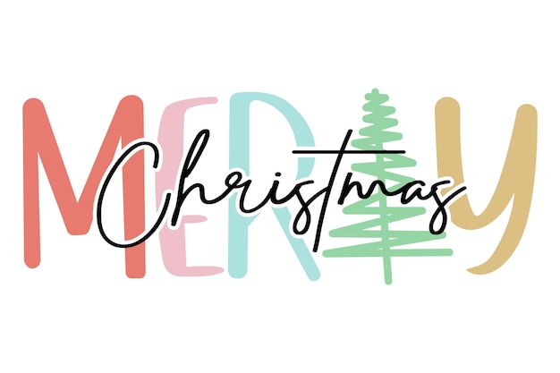 Merry christmas lettering greeting card holiday printable vector illustration