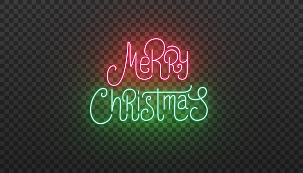 Merry Christmas lettering neon sign. Bright glowing typography for Christmas celebration.