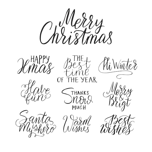 Tipografia di lettere di buon natale design del testo della scrittura con scritte disegnate a mano invernali happy n