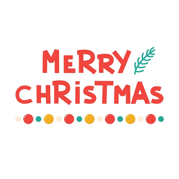 Vector merry christmas lettering with fir branch inscription for decoration