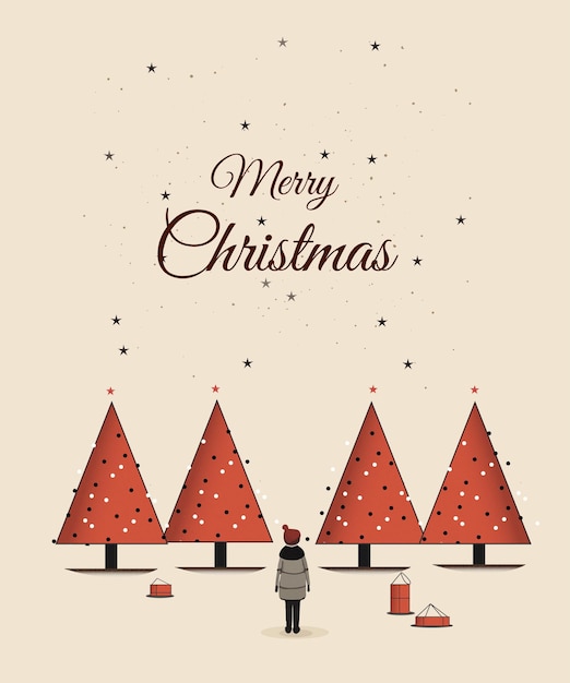 Merry christmas minimalistic vector postcard