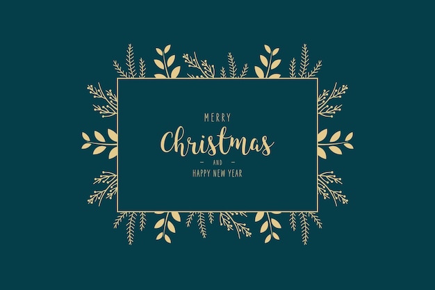 Vector merry christmas modern elegant card frame banner greeting golden fir pine branches green background