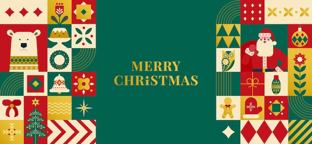 Vettore modello di banner geometrico moderno di buon natale abstract xmas holiday mosaic poster