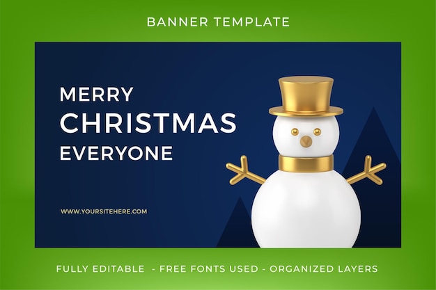 Merry christmas moderne decoratieve banner premium gouden sneeuwpop 3d pictogram realistische vector