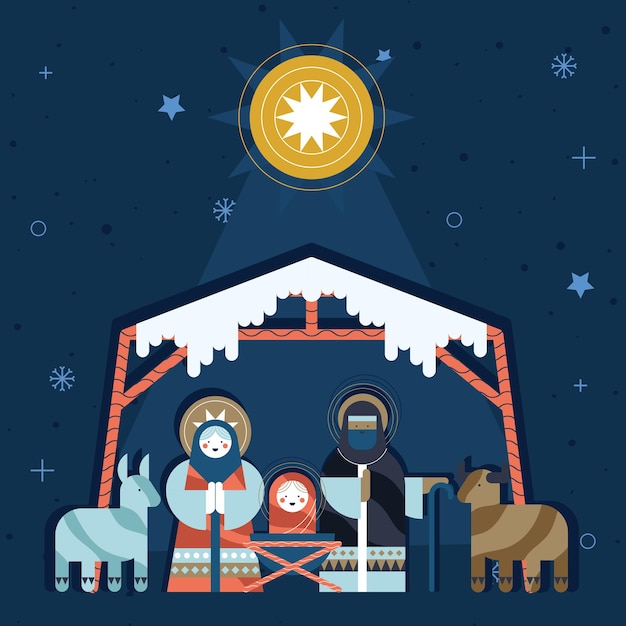 Vector merry christmas nativity scene