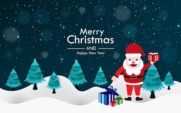 Merry christmas natural background with santa gives christmas tree