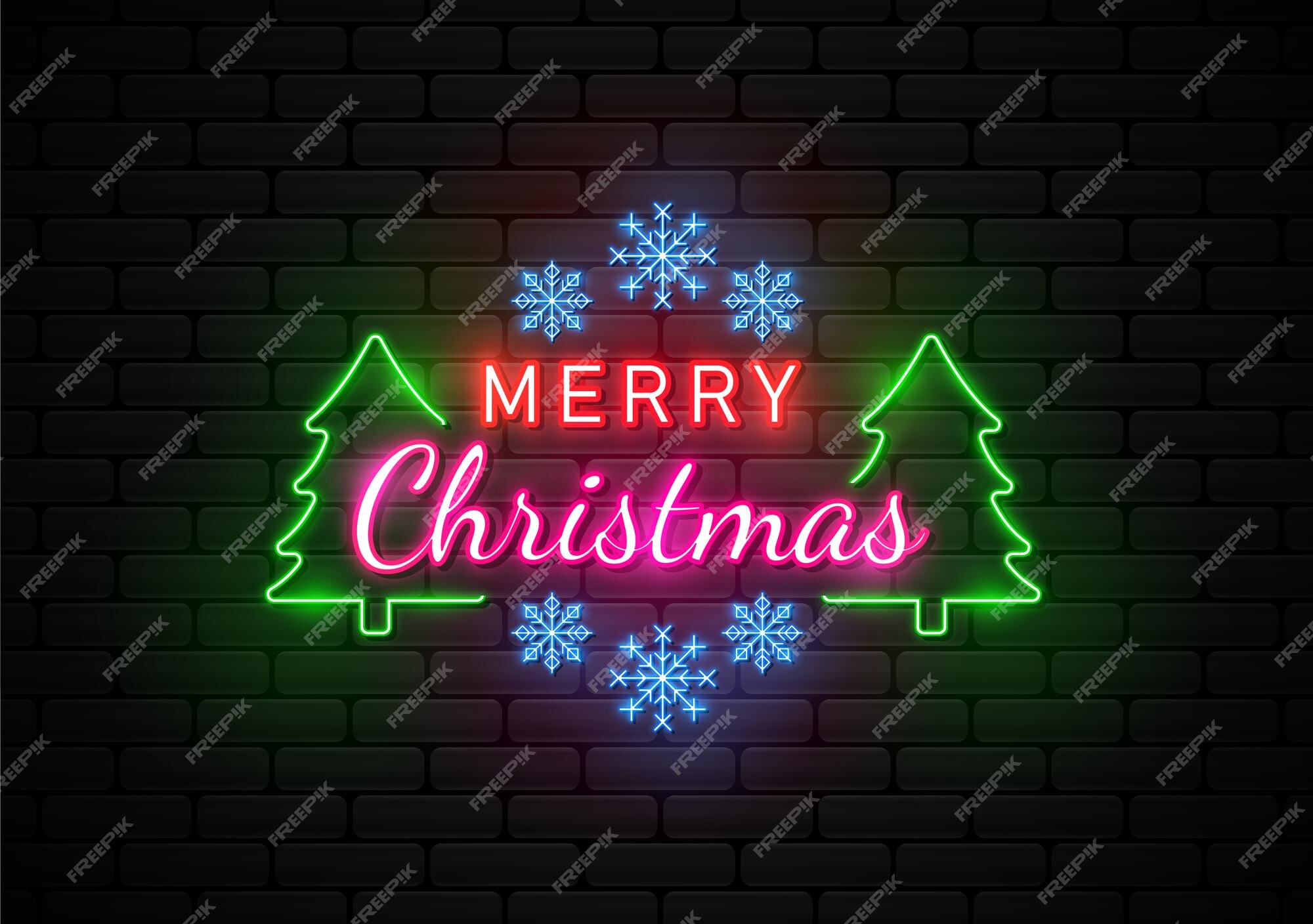 Premium Vector  Podium with neon light christmas tree illustration vector