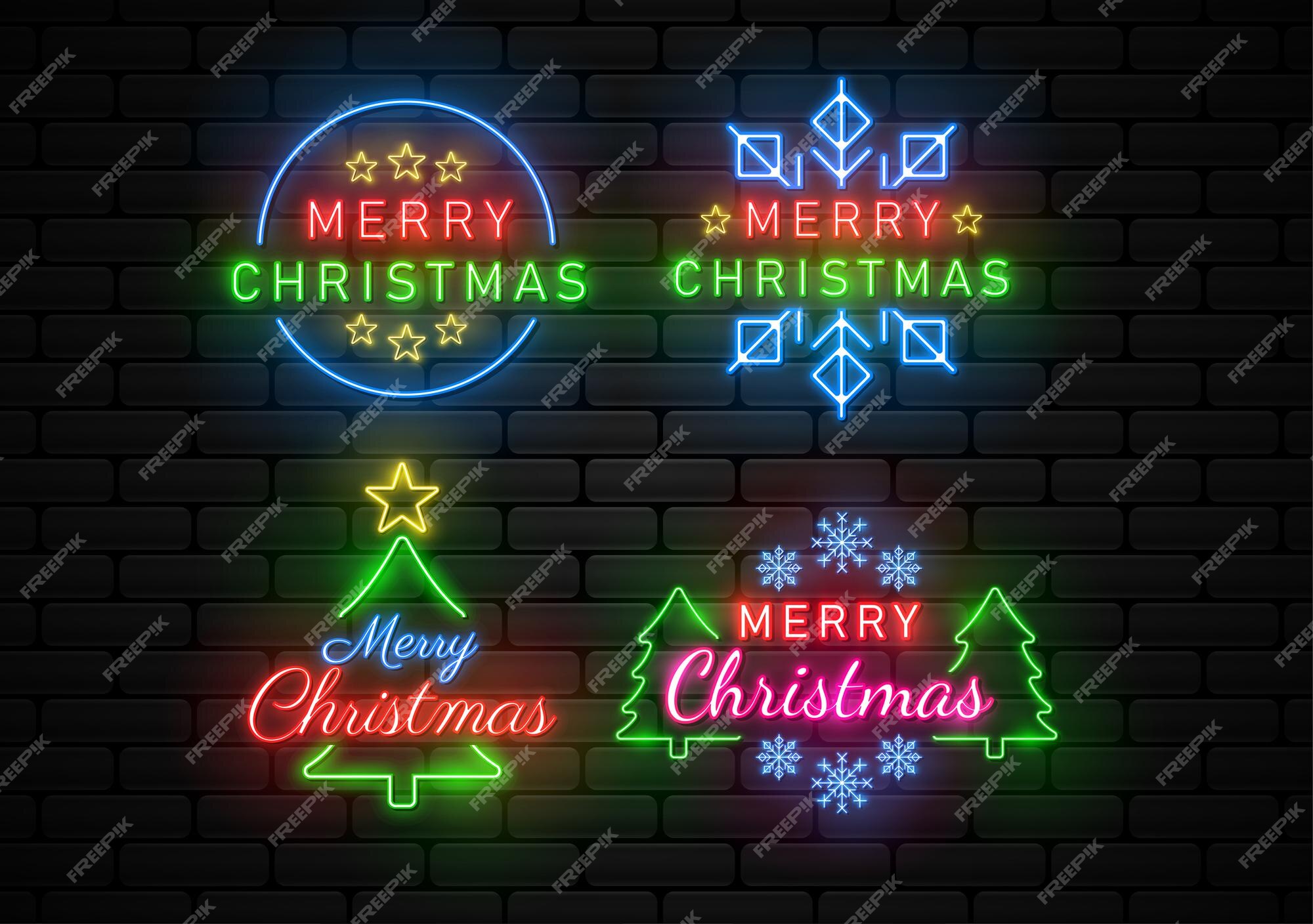 Premium Vector  Merry christmas neon light with pine tree illustration  vector