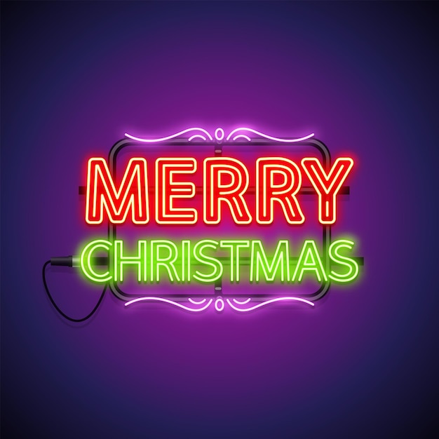 Merry Christmas Neon Sign on Purple