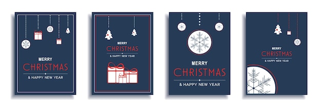 Merry Christmas and New Year 2022 brochure covers set Xmas minimal banner design vector