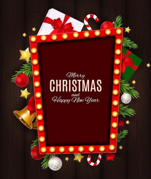 Merry christmas and new year background with light frame