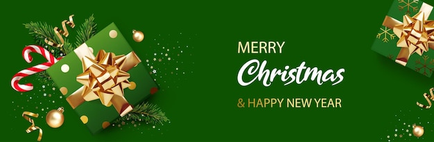 Vector merry christmas and new year banner green xmas background