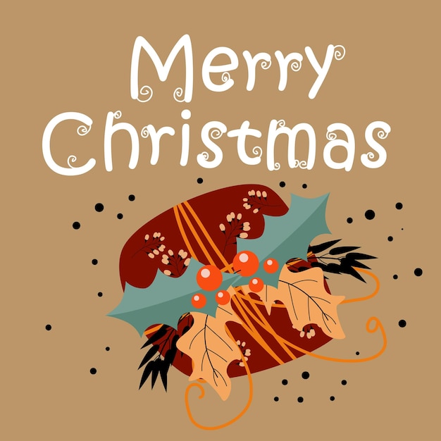 Merry christmas and new year card with cute characters on brown background