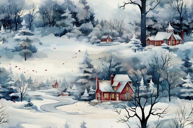 Vettore buon natale e anno nuovo sfondo decorativo winter modello senza cuciture con alberi disegnato a mano