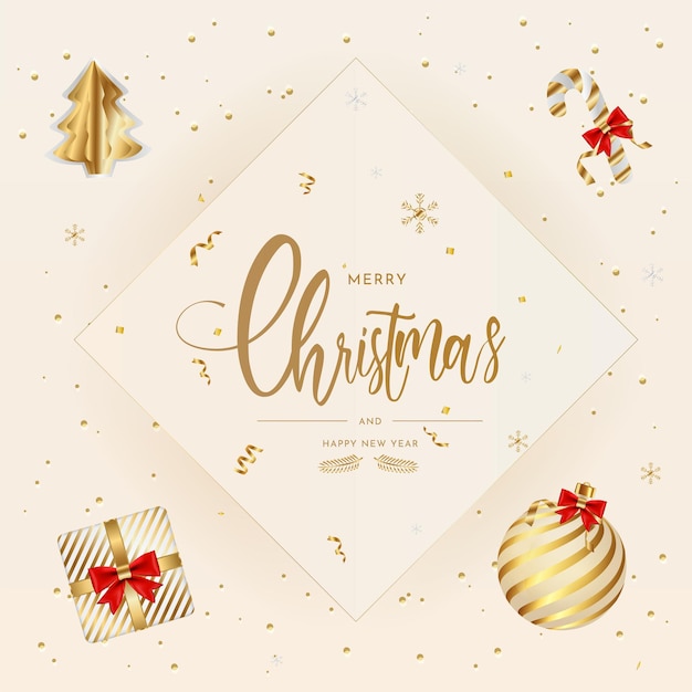 Merry Christmas And New Year Greeting Beige Background