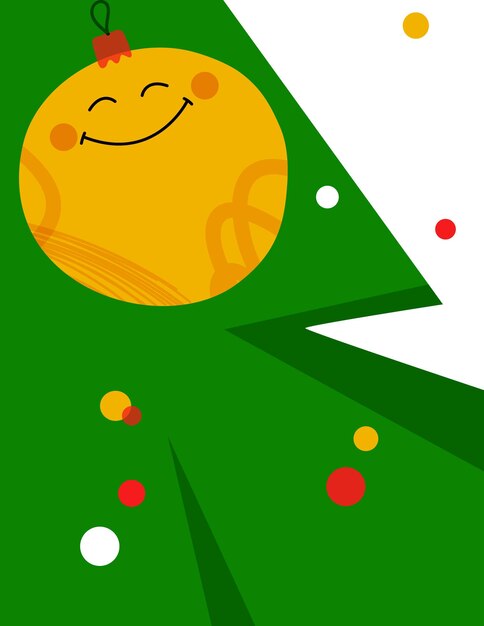 Merry christmas or new year greeting card poster holiday cover smiling christmas ball