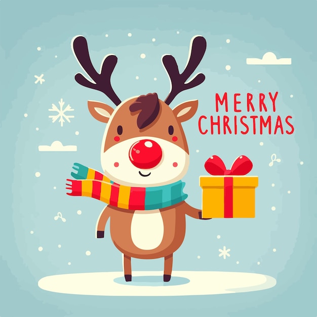 Vector merry christmas and new year greeting card with cute reindeer vector illustration