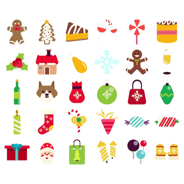Merry christmas and new year icon set