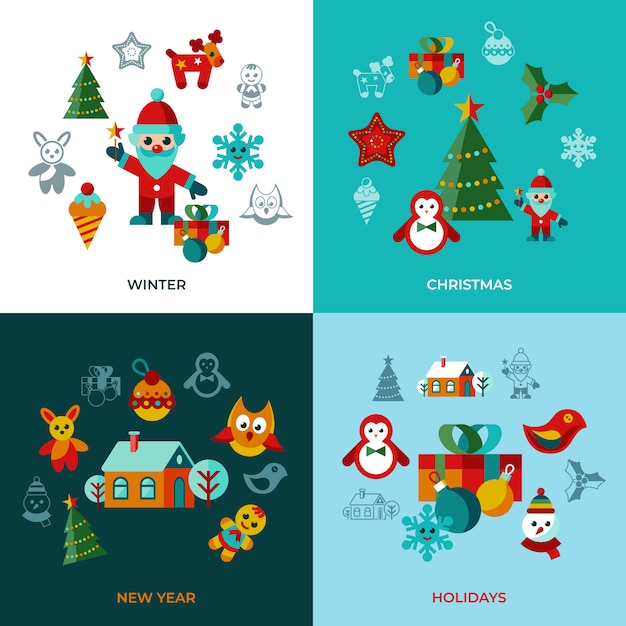 Merry christmas and new year icons collection