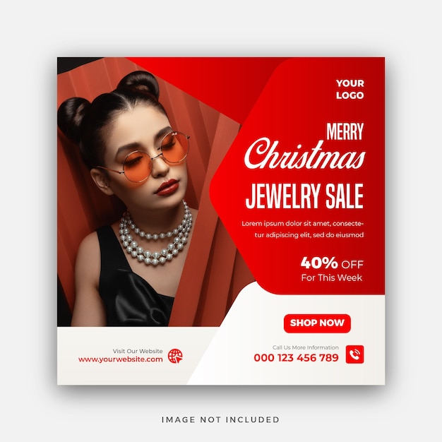 Merry christmas new year jewelry sale social media post or square instagram post web banner template