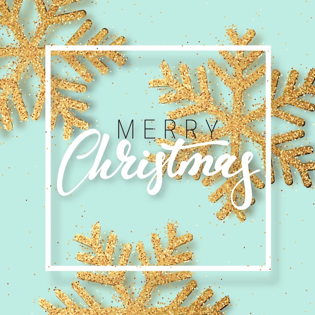 Merry Christmas and New Year's festive background with bright shiny glitter snowflake. vector illustration