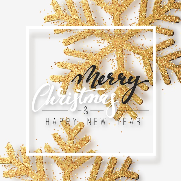 Vector merry christmas and new year's festive background with bright shiny glitter snowflake. vector illustration