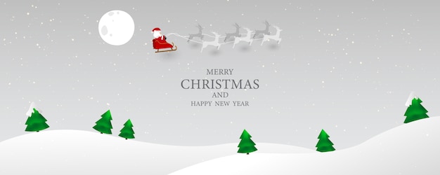 Merry christmas and new year xmas background, santa and moon