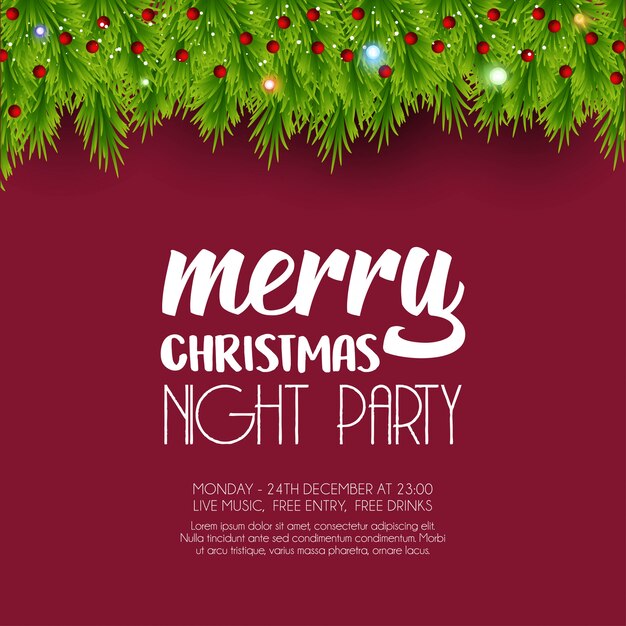 Merry Christmas Night Party Green Leaves background