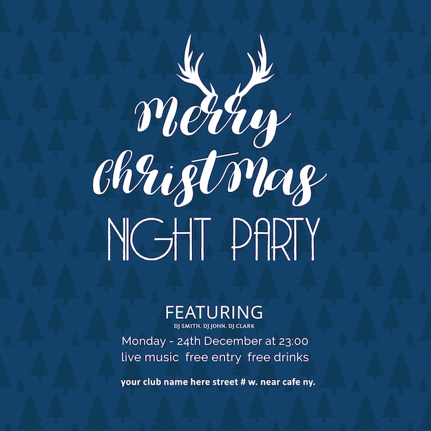 Vector merry christmas night party tree background