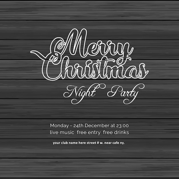 Vector merry christmas night party wood background