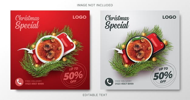 Vector merry christmas online food menu social media banner template