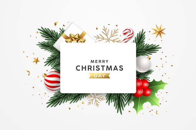 Buon natale ornamento banner carta bianca biglietto di auguri design su sfondo bianco