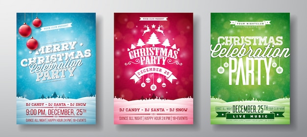 merry christmas party flyer illustration 