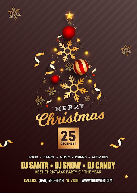 Vector merry christmas party flyer met kerstboom