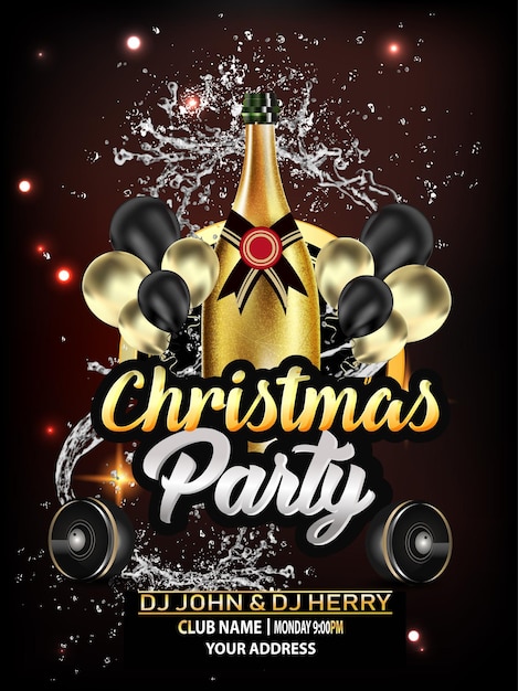 Vector merry christmas party and happy new year party design template, invitation, poster with golden balls