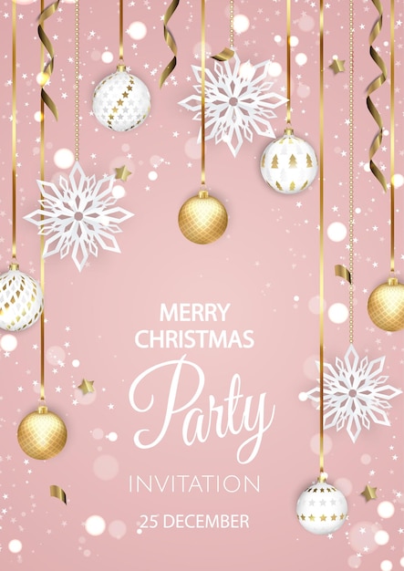 Merry christmas party invitation. happy new year card decoration. winter background. seasonal holidays.