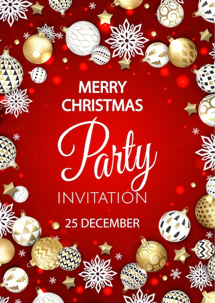 Merry christmas party invitation. happy new year card decoration. winter background. seasonal holidays.