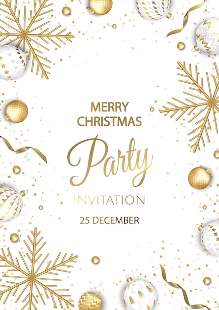 ベクトル メリークリスマスパーティーの招待状。明けましておめでとうカードの装飾。冬の背景。季節の休日。