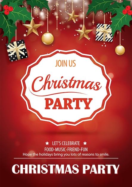 Merry christmas party invitation theme happy holiday greeting banner card design template