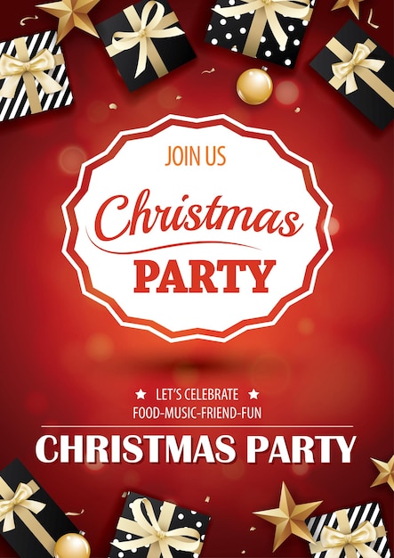 Vector merry christmas party invitation theme happy holiday greeting banner card design template