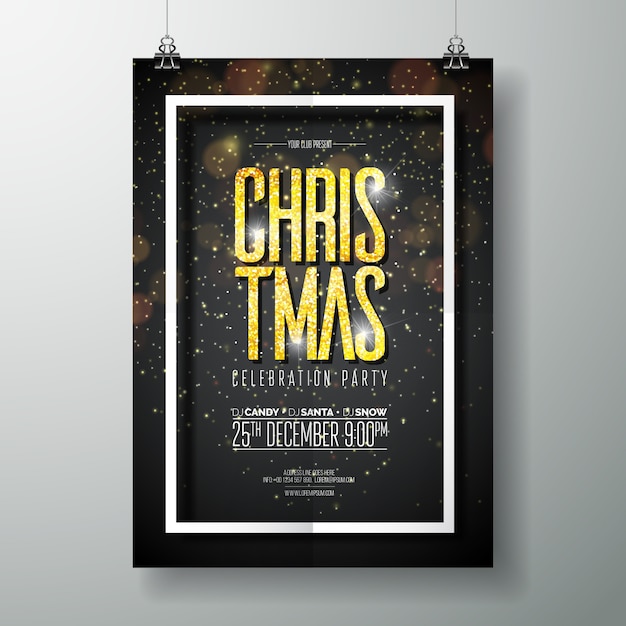 Vector merry christmas party poster design template with holiday typography elements