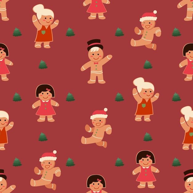 Merry christmas pattern seamless with cute gingerbread