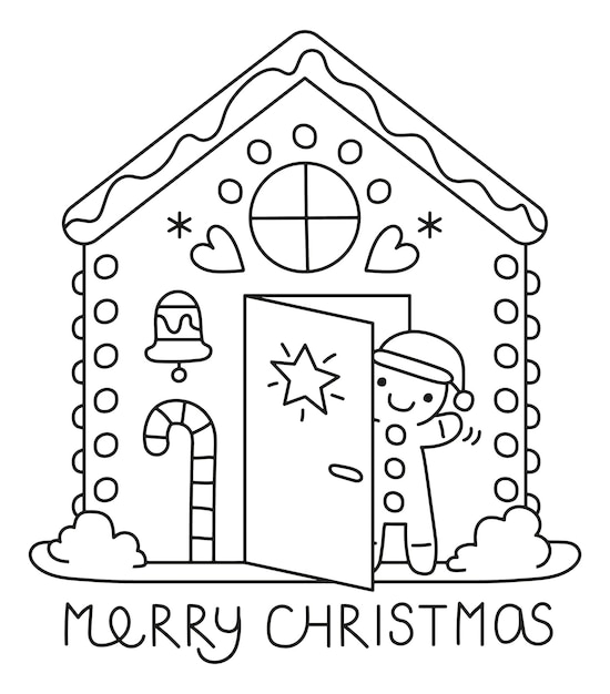 Merry christmas peperkoek huis en man vectorillustratie