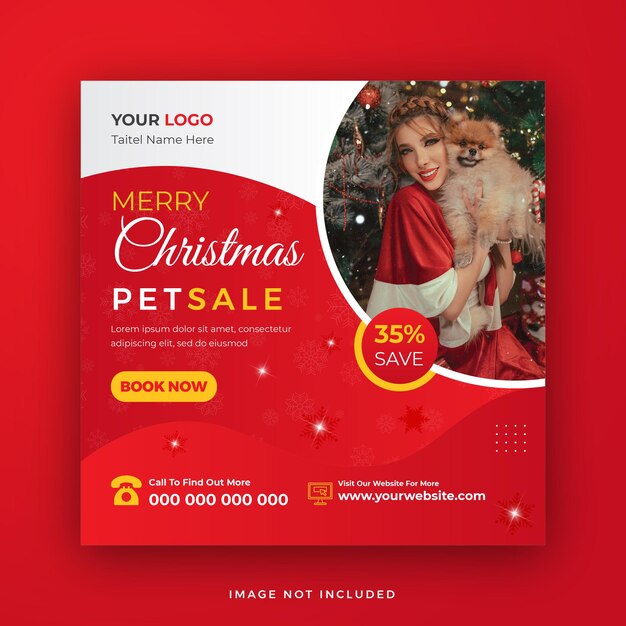 Merry christmas pet sale social media post web banner template design