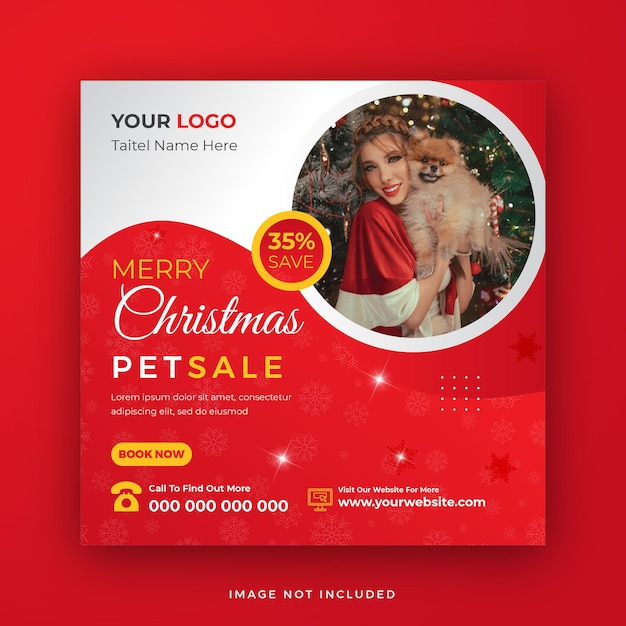 С Рождеством Христовым Распродажа домашних животных Пост в социальных сетях Дизайн шаблона веб-баннера